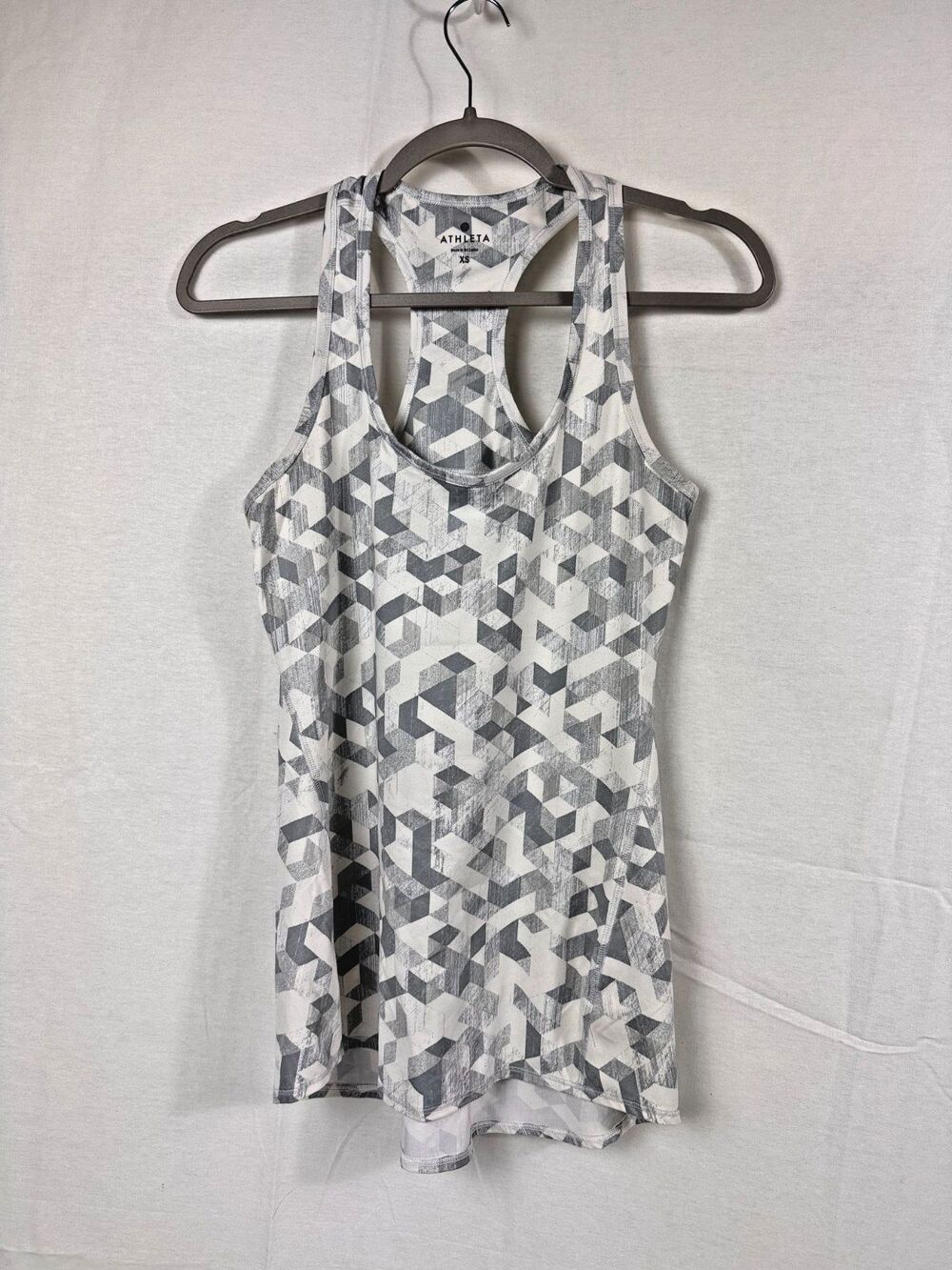 Athleta Racerback Tank Top, XS, Geometric, Grey and White, Excellent